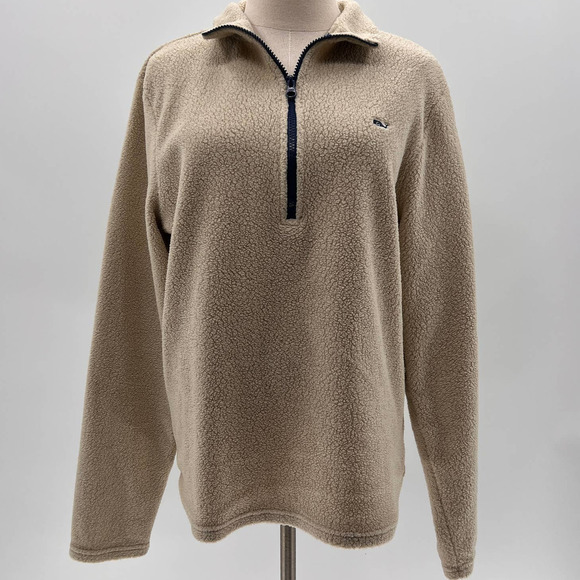 Vineyard Vines Jackets & Blazers - Vineyard Vines Beige 3/4 Zip Up Pull Over Fleece Jacket- S